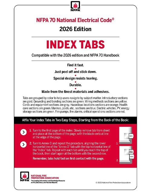 National Fire Protection Association NFPA 70, National Electrical Code (NEC) Self-Adhesive Index Tabs 2026